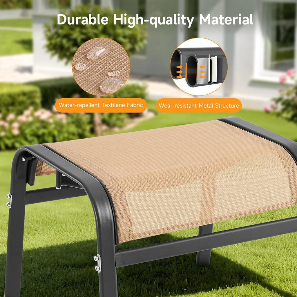 ONBRILL Outdoor Ottoman Set of 2, Oversized Outdoor Foot Rest, Beige | Stackable, All Weather Outdoor Foot Stool, Supportive Textliene, Metal Frame, Patio Garden Pool Furniture