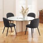 Dining Chairs Set of 2, Upholstered Chenille Dining Room Chairs with Black Metal Legs, Modern Armless Kitchen Chairs with Curved Backrest for Dining Room Kitchen Living Room, Black