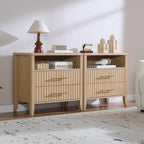 Fluted Nightstand with 2 Drawers, 27" Modern Nightstands Set of 2 with Storage, Large Queen Size Bed Side Table and End Table for Bedroom, Living Room, Office,(Natural Oak,2 Pieces)