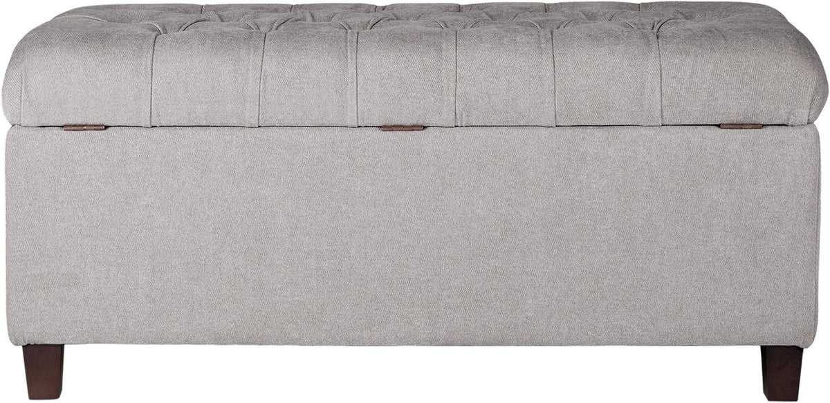 Homepop Home Decor | Tufted Ainsley Button Storage Ottoman Bench with Hinged Lid | Ottoman Bench with Storage for Living Room & Bedroom, Grey
