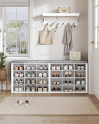 Hzuaneri Shoe Storage Bench with Cushion, Entryway Storage Bench with 24 Cubbies, 9.5" Widened Organizer Cabinet, Long Cubby Rack for Living Room, Bedroom, Entryway, White SB32403GY