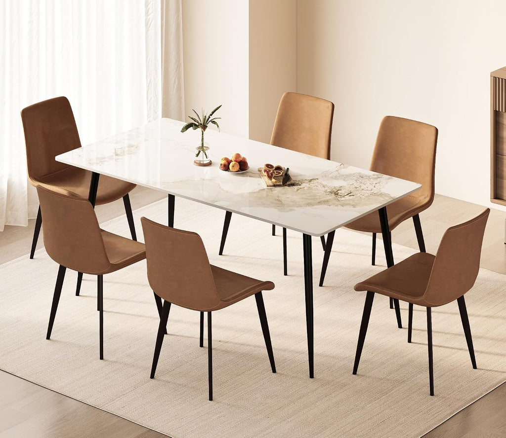 PU Leather Dining Chairs Set of 8, Modern Upholstered Dinner Chairs with Sturdy Metal Legs and Comfort Backrest for Home Kitchen, Living Room, Accent Side Chairs (Rustic Brown)