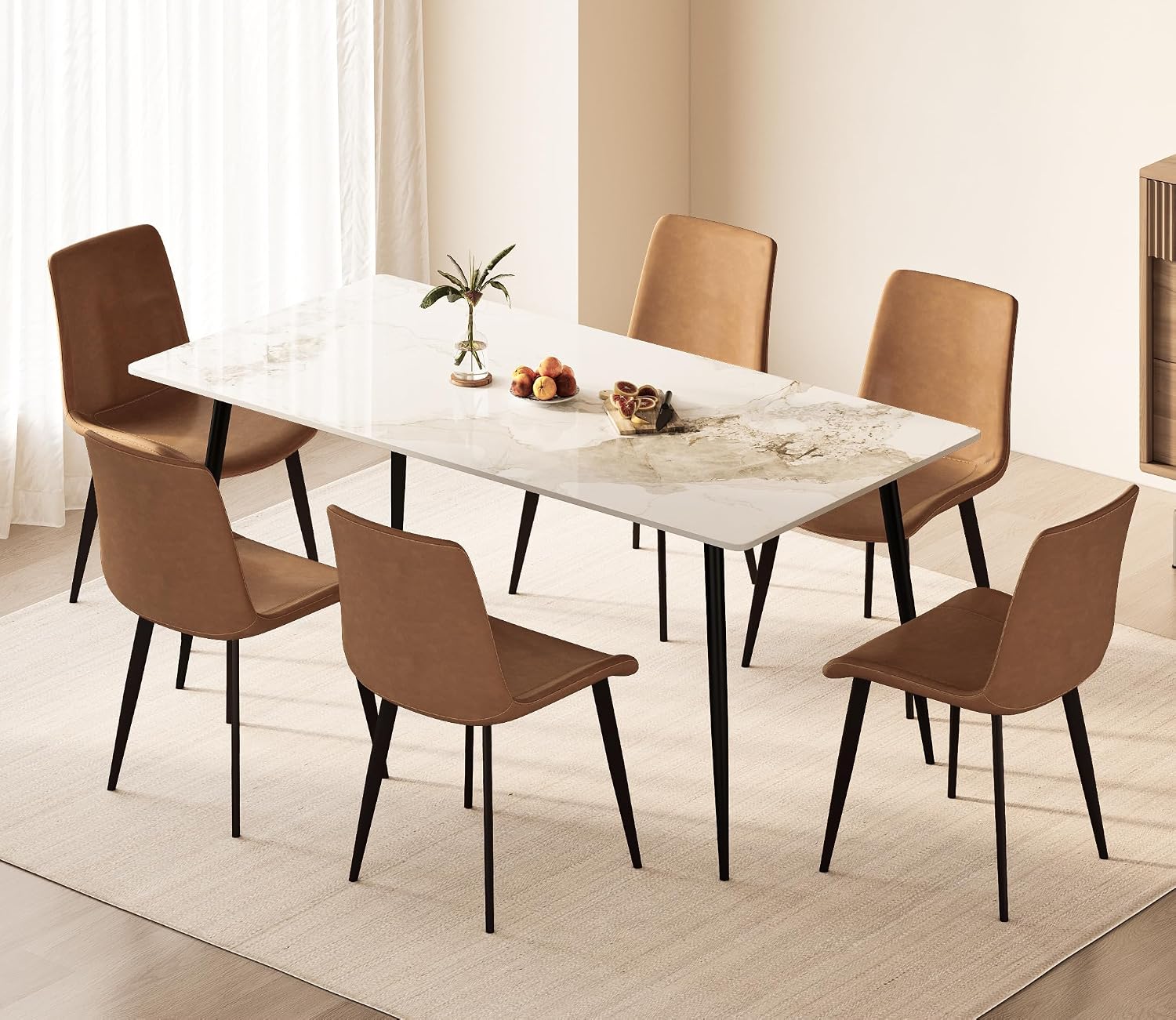 PU Leather Dining Chairs Set of 8, Modern Upholstered Dinner Chairs with Sturdy Metal Legs and Comfort Backrest for Home Kitchen, Living Room, Accent Side Chairs (Rustic Brown)
