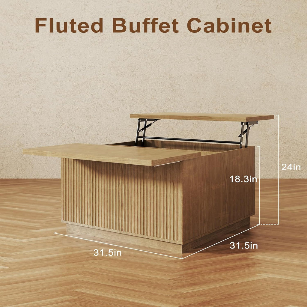 4-Piece Fluted Living Room Set Includes 31.5" Fluted Lift Top Coffee Table,59" Fluted Fireplace TV Stand for TVs Up to 70 inches and 2 Fluted Nightstands with Drawers,Natural Oak