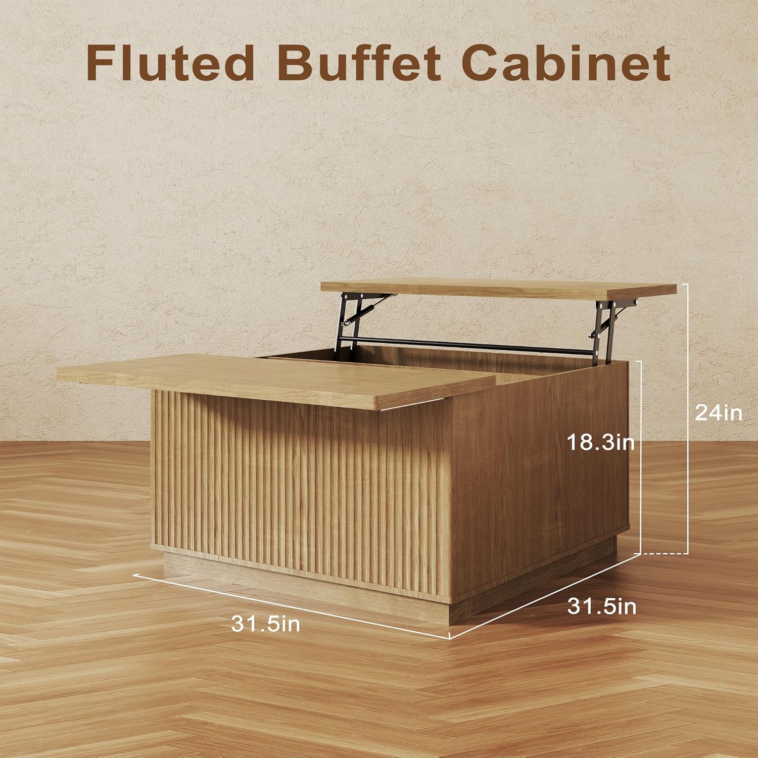 4-Piece Fluted Living Room Set Includes 31.5" Fluted Lift Top Coffee Table,59" Fluted Fireplace TV Stand for TVs Up to 70 inches and 2 Fluted Nightstands with Drawers,Natural Oak