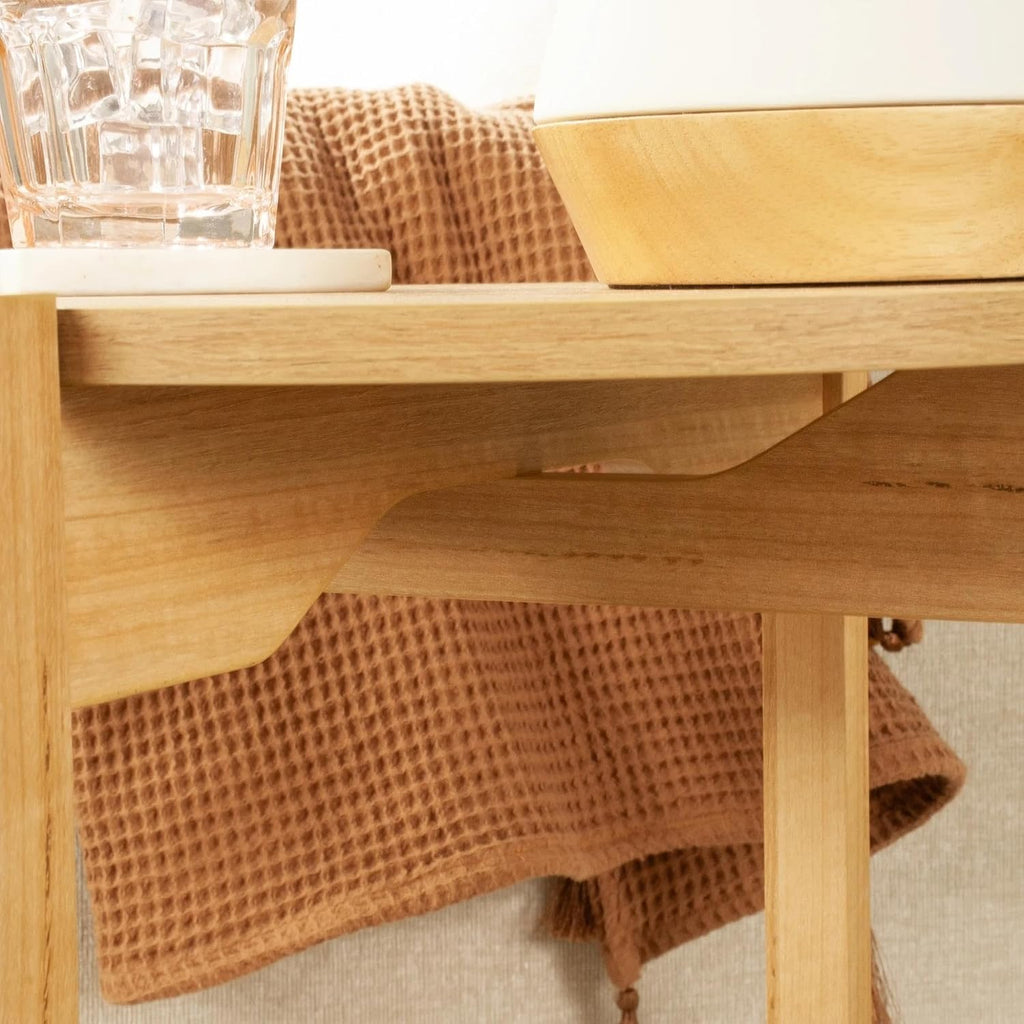 Round Two-Tier Accent End Table, Wood Composite Construction with All-Side Finished Surface and Open Storage Shelving