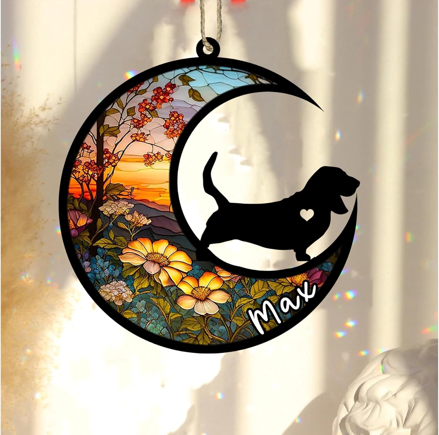 Personalized Dog Memorial, Custom Name Basset Hound Dog Christmas Ornament with Name, Custom Breeds, Pet Loss Light Catcher, Gifts for Lovers Loss of Pet Sympathy on Mothers Day Christmas