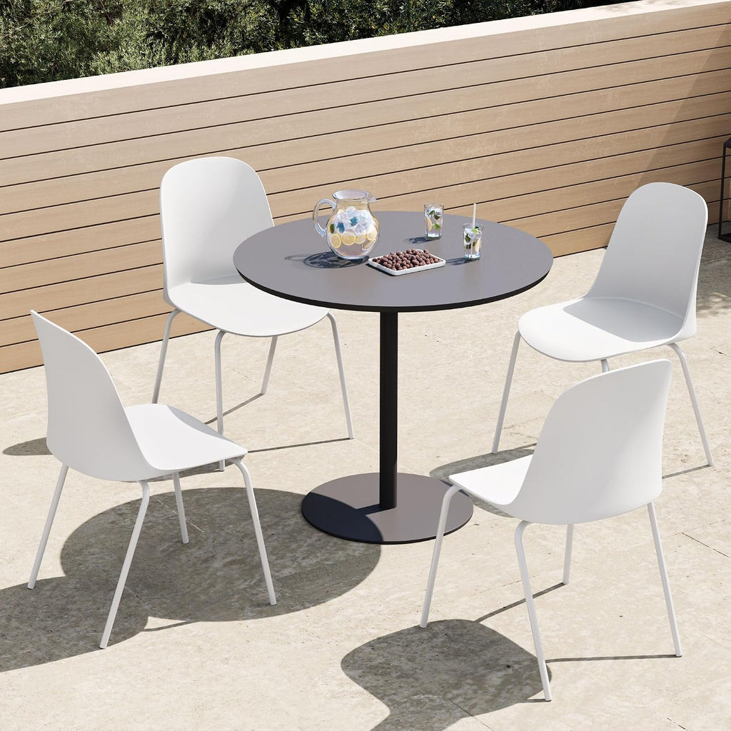 KISLOT Dining Chairs Set of 4, Plastic Outdoor Dining Room Chairs with Metal Legs, PP Anti-UV Stackable Patio Chairs with Ergonomic Back for Kitchen Swimming Pool, Easy Assembly, White