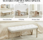 LOULENS 43.9" Linen Fabric End of Bed Bench, Vintage French Upholstered Button Tufted Entry Bench, Window Seat with Carved Wood Legs for Bedroom, Living Room, Entryway, Foyer, Hallway, White
