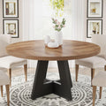 Tribesigns 47 inch Round Dining Table Wood Kitchen Table for Dining Room, 47" Dinner Room Tables for 4-6, Farmhouse Accent Furniture with Wooden Tabletop and Cross Base, Brown+Black