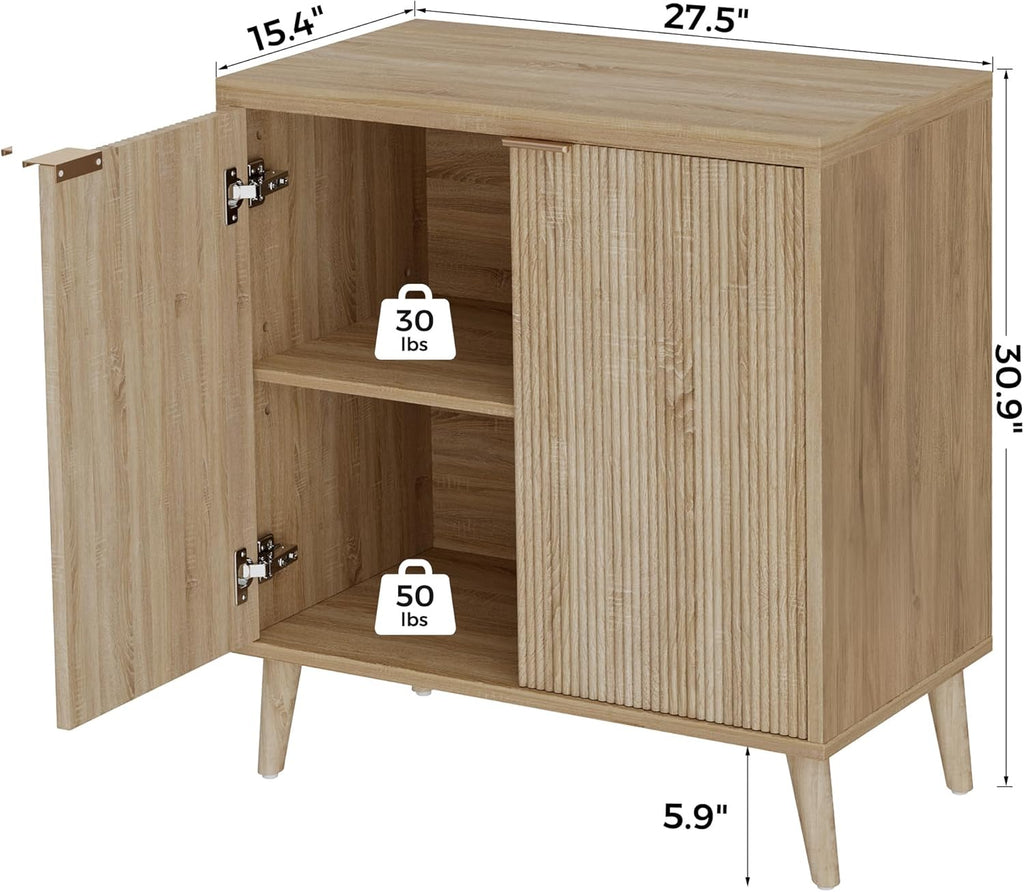 Homleke Buffet Cabinet with Storage, Modern Fluted Accent Sideboard with Doors & Adjustable Shelf, Buffet Table Entryway Cabinets for Living Room, Kitchen, Dining Room, Hallway, Natural