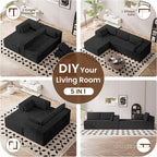 106" Cloud Sectional Couches for Living Room, Modular L Shaped Couch with Deep Seat Oversized Left Facing Chaise, Memory Foam Compressed Spineless 3 Seater Sofa for Bedroom Apartment, Black