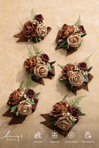 Ling's moment 6pcs Corsage Wristlet, Fall Wedding Decor, Walnut Brown | Girl/Mother/Women, Homecoming Prom, Graduation Party, Wrist Band Décor, with Ribbon, Artificial Flowers, Sand Beige