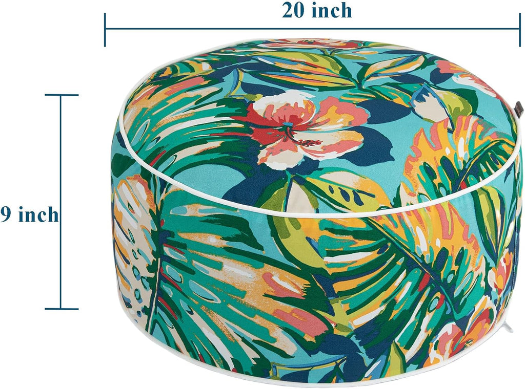 FUNHOME Inflatable Stool Ottoman Footrest with Handle, All Weather Footrest Seat D20 xH9, Water Repellent Footstool Pouf for Home Patio Garden and Camping Use-Rosario Flower Leaf