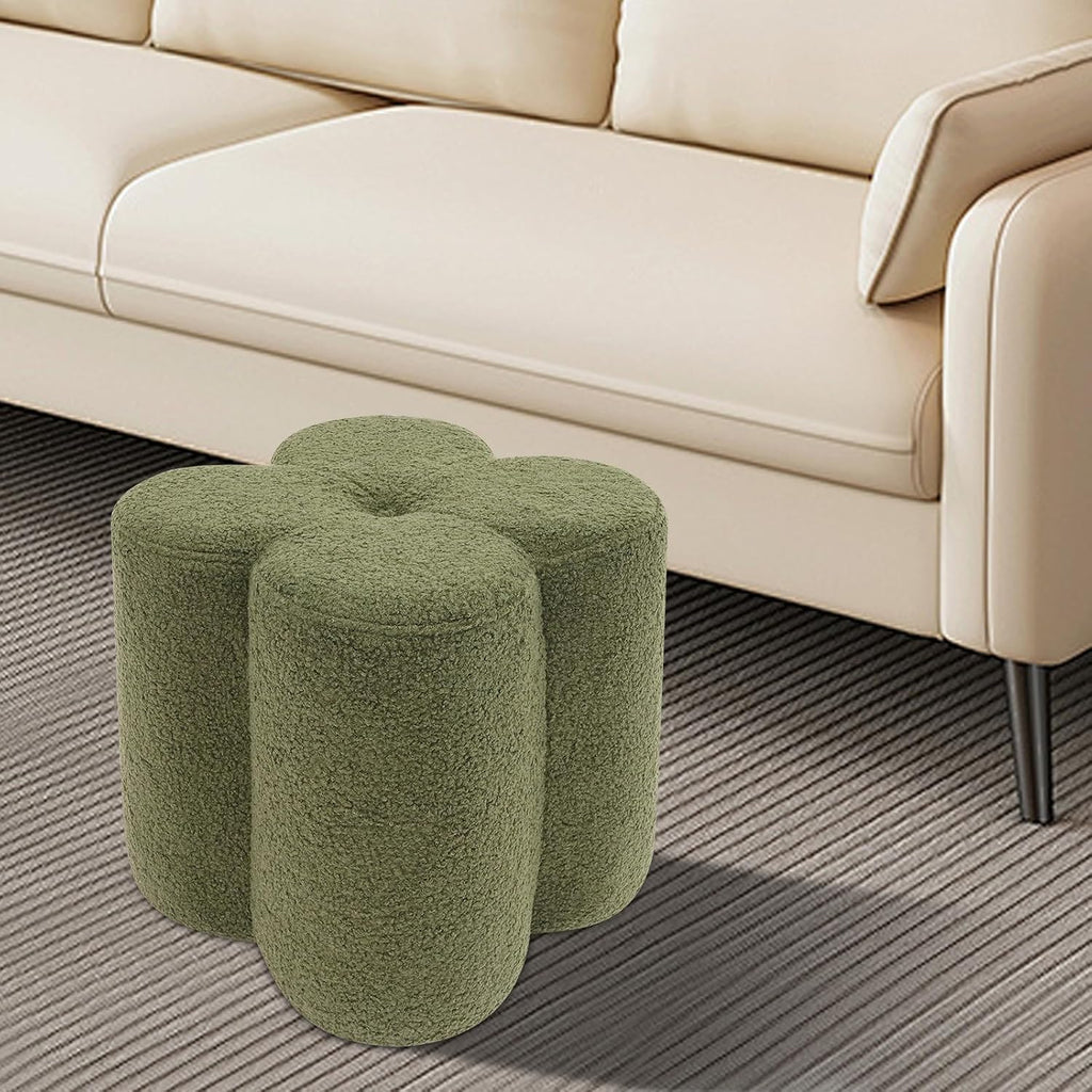 Pouf Ottoman, Flower Footrest Vanity Stool, 14.96"x15.74" Footstool Ottomans, Decorative Floor Poufs Foot Rest for Couch Bedroom Living Room Makeup Room Entryway (Green)
