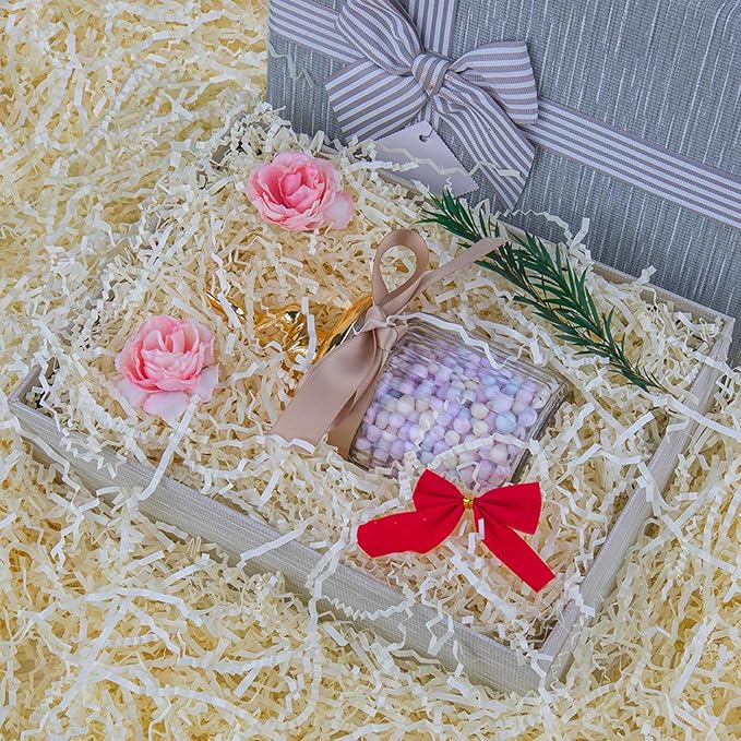 Caleihd Crinkle Cut Paper Grass Cushion Paper Streamer for Christmas Wedding Birthday Bridesmaid Engagement Craft Gift Boxes Bags Filler Decoration 4.5oz Oyster White