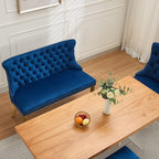 KEIKI Velvet Tufted Loveseat Bench, Double Dining Room Chairs, 2-Seat Tufted Seat with Nailhead Trim Chairs with Gold Plated Steel Legs and Padded Seat, Blue