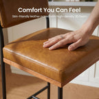 Faux Leather Bar Stools Set of 2,26 Inch Modern Counter Height Bar Stools for Kitchen Island,Counter Stools with Wide Back Sturdy Metal Legs,Brown
