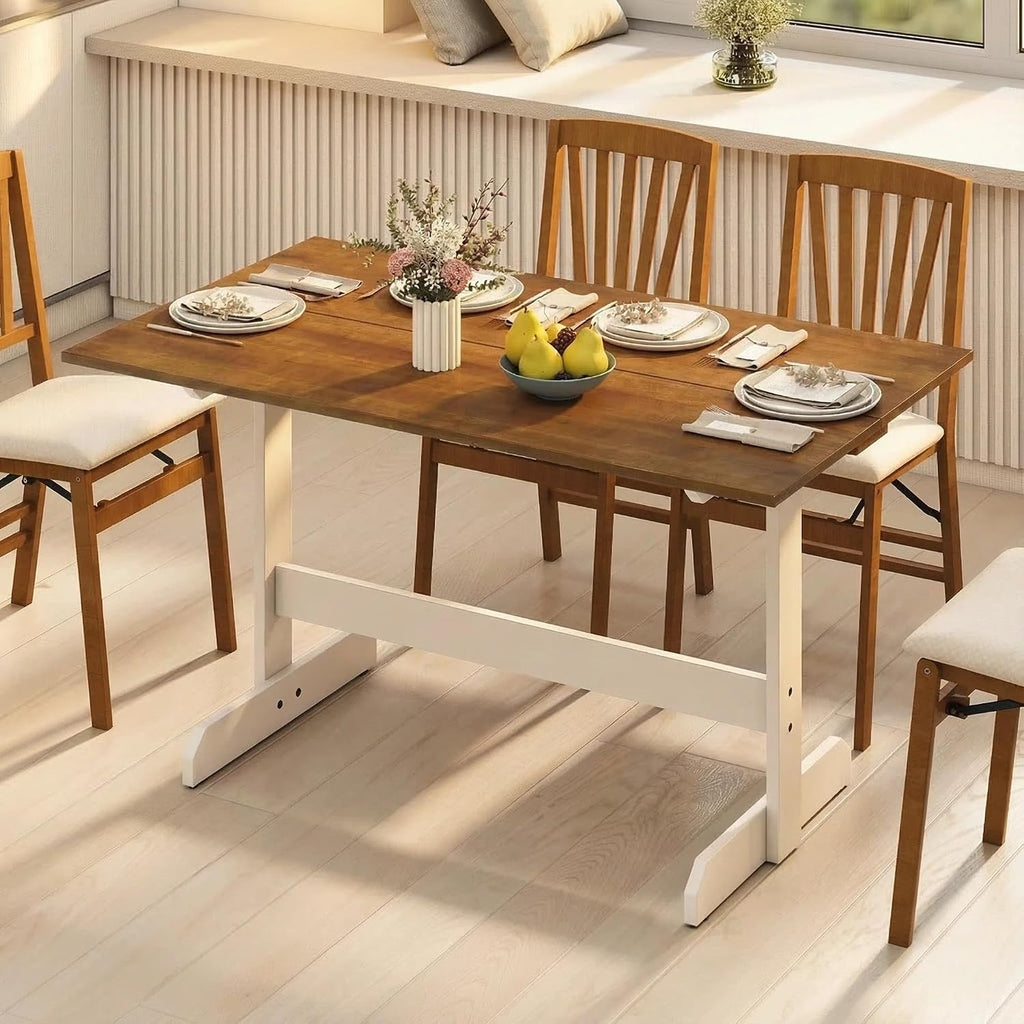 Tangkula 55 Inch Dining Table for 4-6 People, Rectangular Kitchen Table with Solid Wood Trestle Base, Large Farmhouse Modern Diner Table for Home Dining Room Living Room