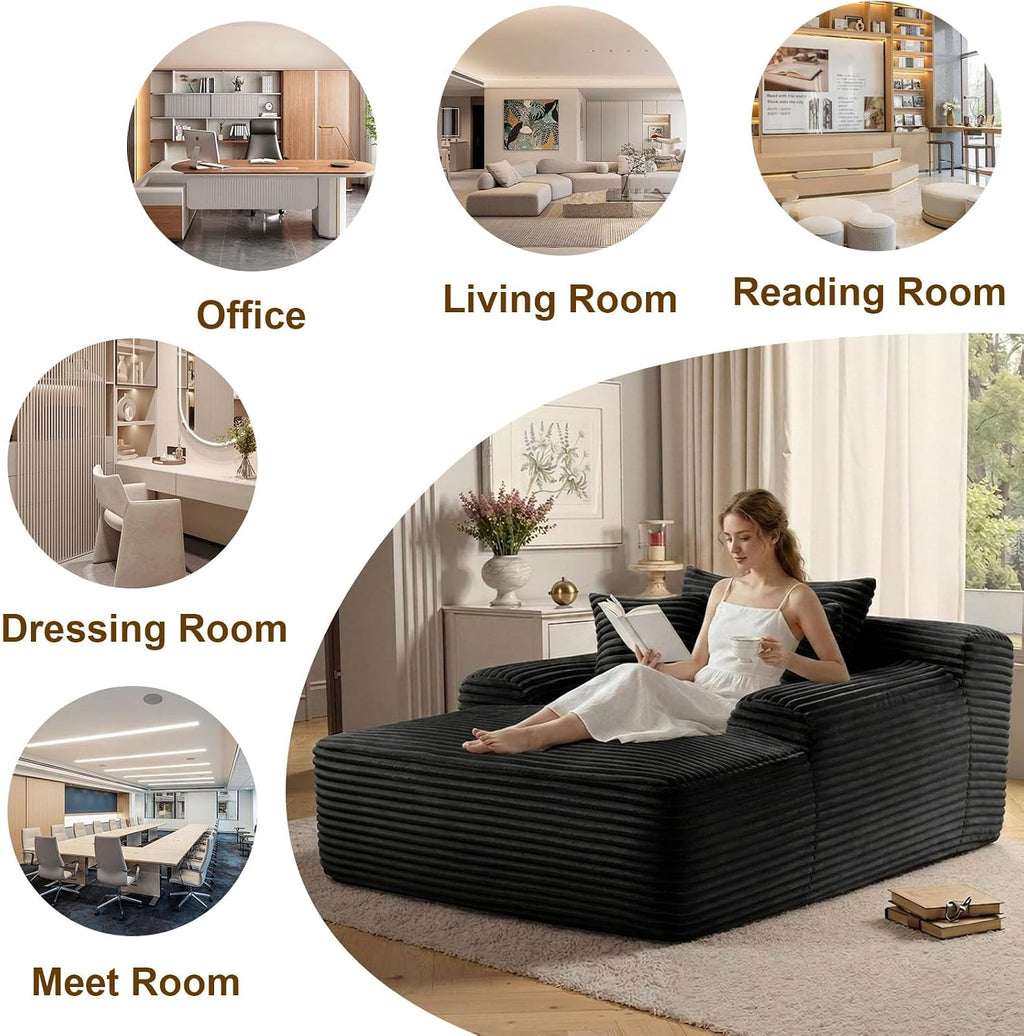 ODUWA 65" Oversized Chaise Lounge Chair Indoor, Cloud Couch Chair with Wide Armrest 3 Pillows, Comfy Cozy Sofa Bed Couches for Living Room No Assembly Require, Black