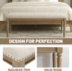 chairus Farmhouse Dining Bench 46" Wooden Entryway Bench with Padded Seat and Nailhead Trim for Kitchen Bedroom,Indoor and Hallway, Beige Linen