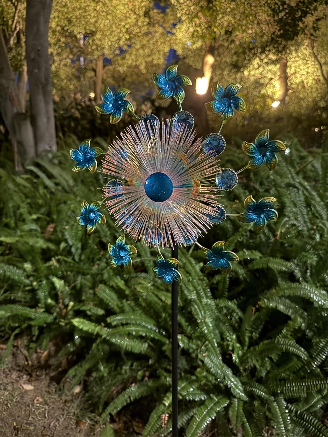 46" Flower Solar Wind Spinners for Yard and Garden, Sapphire Kinetic Windmill Wind Spinner Outdoor Decor, Solar Wind Sculpture Yard Art for Patio, Lawn & Garden