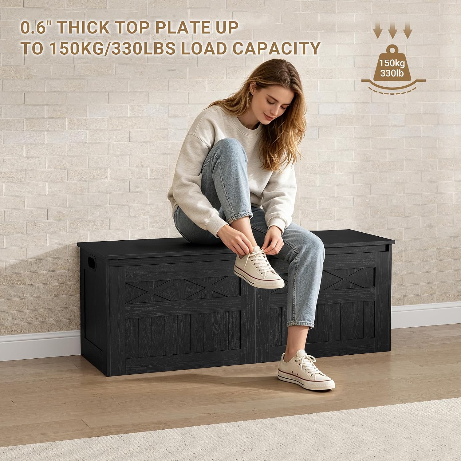 Hzuaneri 47" Rustic Storage Chest and Bench | 59 Gal | 330lb Seat