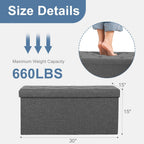 NEWBULIG Ottoman with Storage Bench-30 Inches Small Folding Foot Rest Stool with Thicker Foam Padded Seat, Storage Chest for Living Room, Entryway, End of Bed Bench, Holds Up to 660 lbs Grey