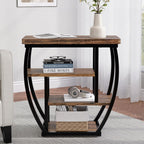 4-Tier End Table with Storage, Narrow Side Table for Living Room, Wood Sofa Side Table with Metal Frame, Industrial Bedside Table and Nightstand for Bedroom, Rustic Brown