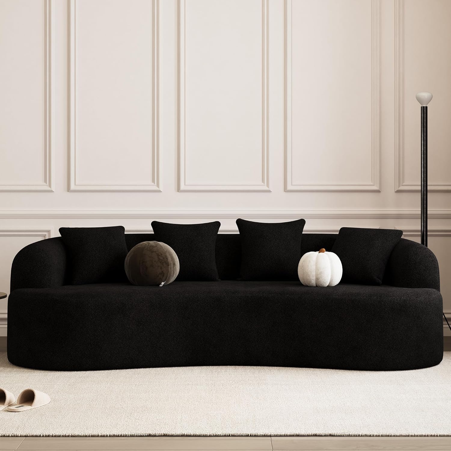 107" Curved Sofa for Living Room, Modern Chenille Cloud Couch Sofa, Luxury Plush Extra Deep 4-Seater Oversized Boucle Couch for Small Spaces, Apartment‌, No Assembly Required, Black