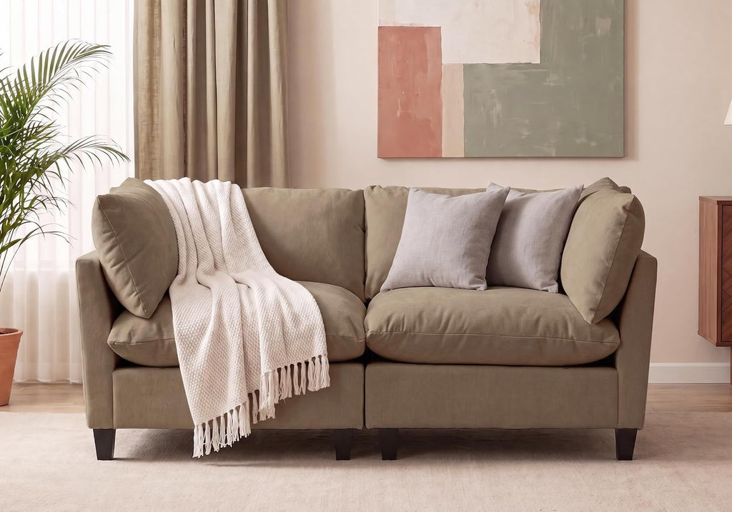 Iroomy Modular Sectional Sofa, Oversized Chenille Cloud Couch, Deep Comfy Seat, 2-Seater Sofas Couches for Living Room, Khaki