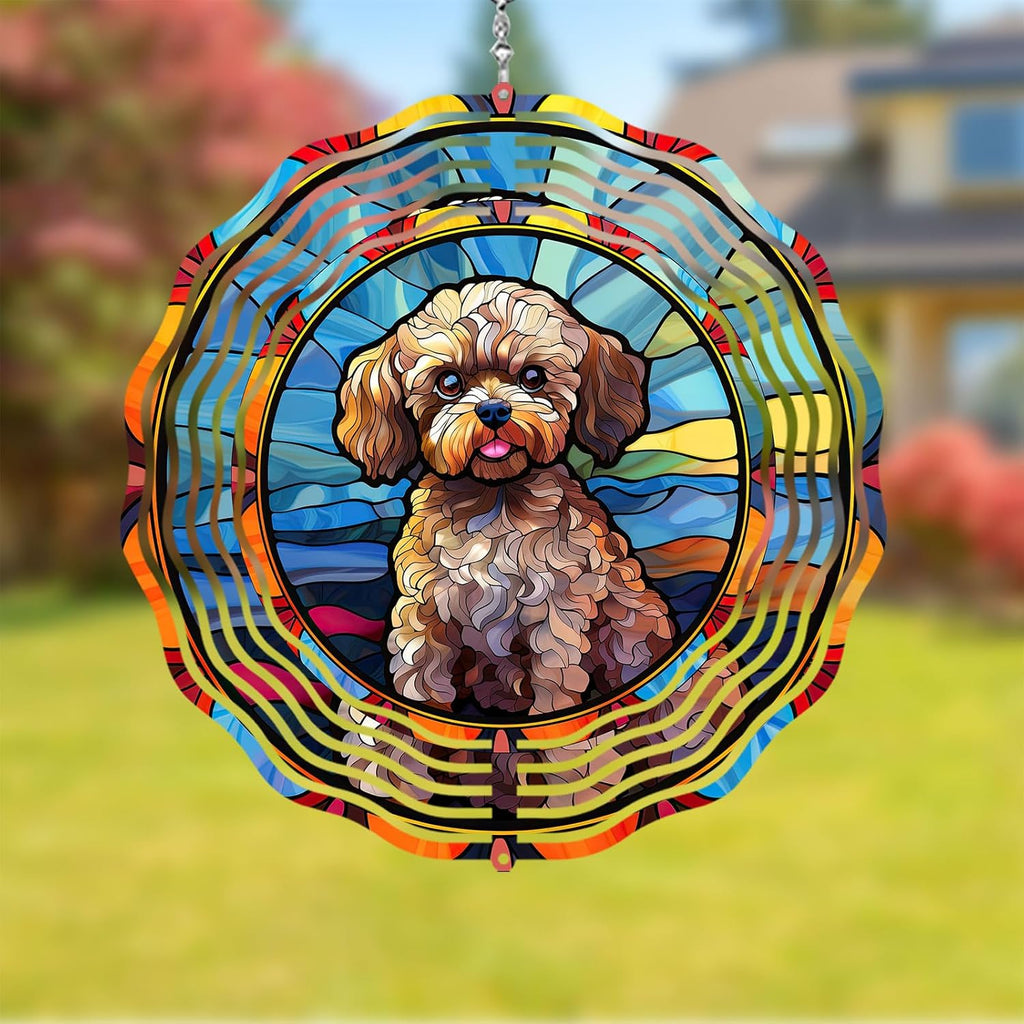 Poodle Dog Wind Spinners Outdoor Dog Memorial Gifts, 3D Metal Kinetic Hanging Garden Wind Spinner, Spinner Decor, Wind Sculptures for Outdoor & Indoor, Window, Yard Decor (Poodle 1)