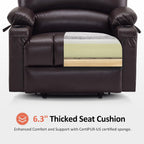 MCombo Oversized Power Lift Recliner Chair for Elderly R7092 (Dark Brown) | Stand Assistance, Wide seat, Heat and Massage, 4.7" Extra Footrest, 150° Max Recline, USB Ports, Cup Holders, Faux Leather