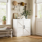 36" Metal Storage Cabinet, Farmhouse Kitchen Storage Cabinet with Doors and 2 Adjustable Shelves, Sideboard Buffet Cabinet,Short Storage Cabinets for Dining/Bathroom/Living/Room,Entryway, White