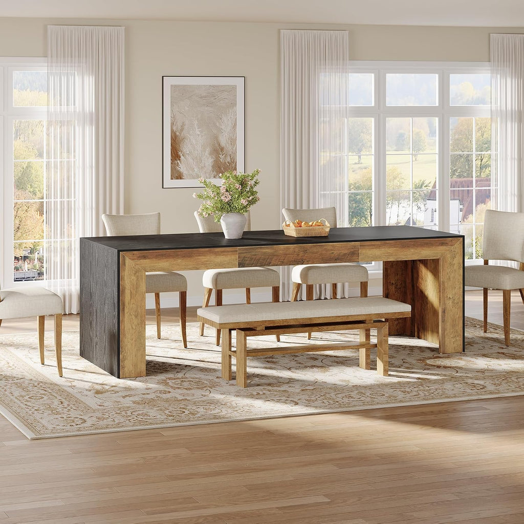 Tribesigns Extra Long Dining Table for 6-8 People, 78.7-Inch Rectangular Kitchen Table with Wooden Tabletop and Legs for Kitchen, Dining Room, Living Room, Heavy Duty, Black+Brown | Wooden Kitchen Table for Dining Room, Living Room, Heavy Duty, Large