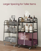 VASAGLE LILEA Collection - Storage Cart with Fabric Basket, 3-Tier Rolling Utility Cart with Wheels and Shelves, for Living Room Bedroom Kitchen, Ebony Black and Slate Gray ULRC001BE02