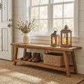 Solid Wood Entryway Bench with Shoe Storage Shelf, 62.99" Long Rustic Hallway Shoe Bench, Natural Wood Mudroom Window Seating, 400 lbs Capacity