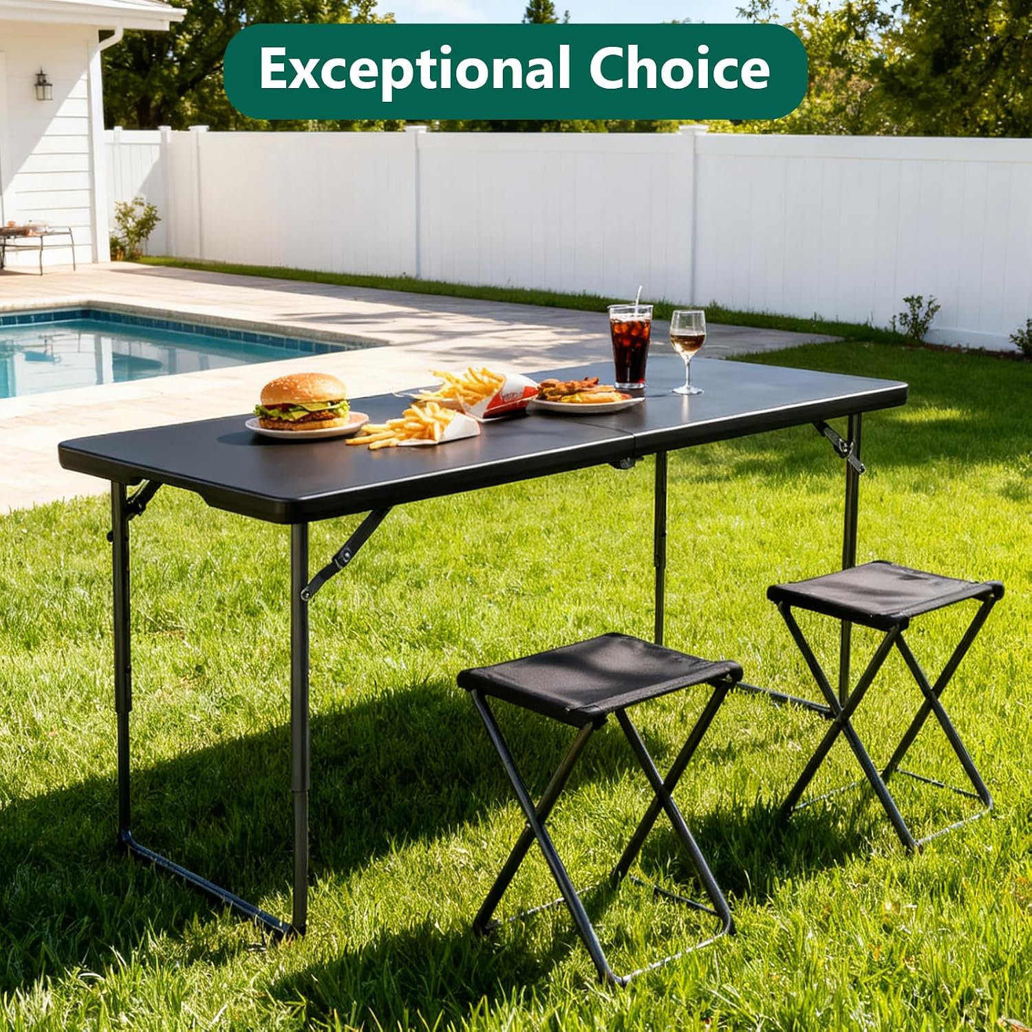 2 Pack 4ft Folding Table, Foldable Plastic Portable Picnic Table, Black | Large Surface Half-fold design with carry handle for Indoors/Outdoors Use Support up to 300 lbs Easy Setup & Waterproof