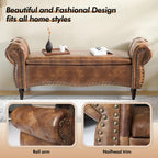ZZW Storage Ottoman Bench, 51" Length Upholstered End of Bed Storage Bench for Bedroom with Safety Hinge, Tufted Bed Benches with Rolled Arm and Nailhead Trim for Living Room, Entryway Brown