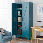Washsemba 71'' Farmhouse Metal Storage Cabinet with Barn Doors,Steel File Cabinet for Home Office,Kitchen Pantry 4 Adjustable Shelves,Freestanding Cupboard for Kitchen,Home Office (Peacock Blue)