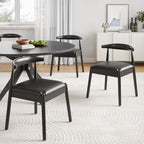Round Dining Table 47 in for 4 to 6 People, Solid Wood Kitchen Table with Intersecting Pedestal Base and Floor Protection, Modern Round Dining Room Table for Apartment or Nook, Black
