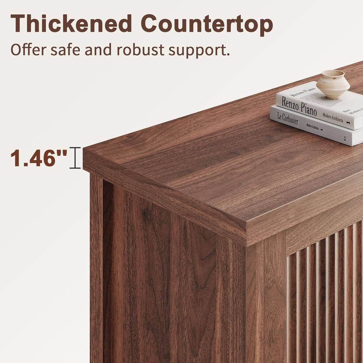 Memobarco Fluted Buffet Cabinet with Storage Accent Sideboard,Modern Credenza with 2 Doors & Adjustable Shelves,Wood Coffee Bar Table Console for Dining Room Kitchen Living Room Entryway, Walnut