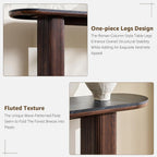 OKD 63 Inch Modern Console Table with Arc Faux Marble Texture Top, Fluted Wood Base, Contemporary Entryway Sofa Table for Living Room, Hallway, Foyer, Dark Walnut