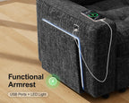 WEUP 7 Seat L Shaped Sectional Sleeper Sofa Bed with Pull Out Bed, Chenille Sectional Sleeper Couch with Ottoman, Adjustable Backrest, USB Ports, LED, Side Table, Tool-Free Assembly, Chenille Black