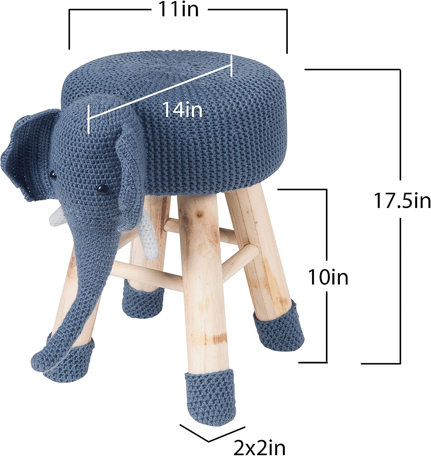 Animal Ottoman Stool, Polyester Upholstered Cute Elephant Foot Stool with Solid Pine Wood Legs, Portable Small Seat for Boy and Gril Bedroom