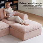 38.7" Plush Corduroy Ottoman, Upholstered Cloud Ottoman for Couch in a Box,Oversize Poufs for Living Room & Bedroom Sofa Ottomans,Comfy Seating with Dense Foam Padding,Pink