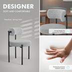 PatioPerk Boucle Dining Chairs Set of 6, Light Gray Mid Century Morden Chair with Curved Backrest, Round Upholstered Sherpa with Metal Legs, Suitable for Various Kitchen Styles