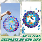 Wind Spinners 12 inch 3D Stainless Steel Laser Cut Metal Art Geometric Pattern Wind Sculpture Hanging for Garden Decorations Gifts Indoor Outdoor Blue