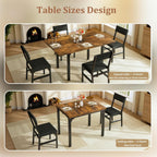 HUAHUU 5-Piece Dining Table Set for 4, Extendable Kitchen Table Set with 4 Upholstered Cushion Chairs, Rectangle Table with Metal Frame & MDF Board, Folding Space-Saving for Small Apartment, Rustic