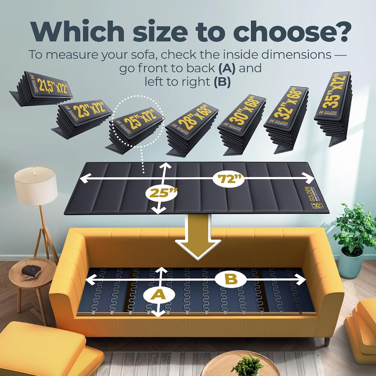 Golden Home Essentials Heavy Duty Couch Support for Sagging Cushions – 25in x 72in Extra Wide Sofa Cushion Board - Anti-Slip Sofa Cushion Support Board | Breathable Material